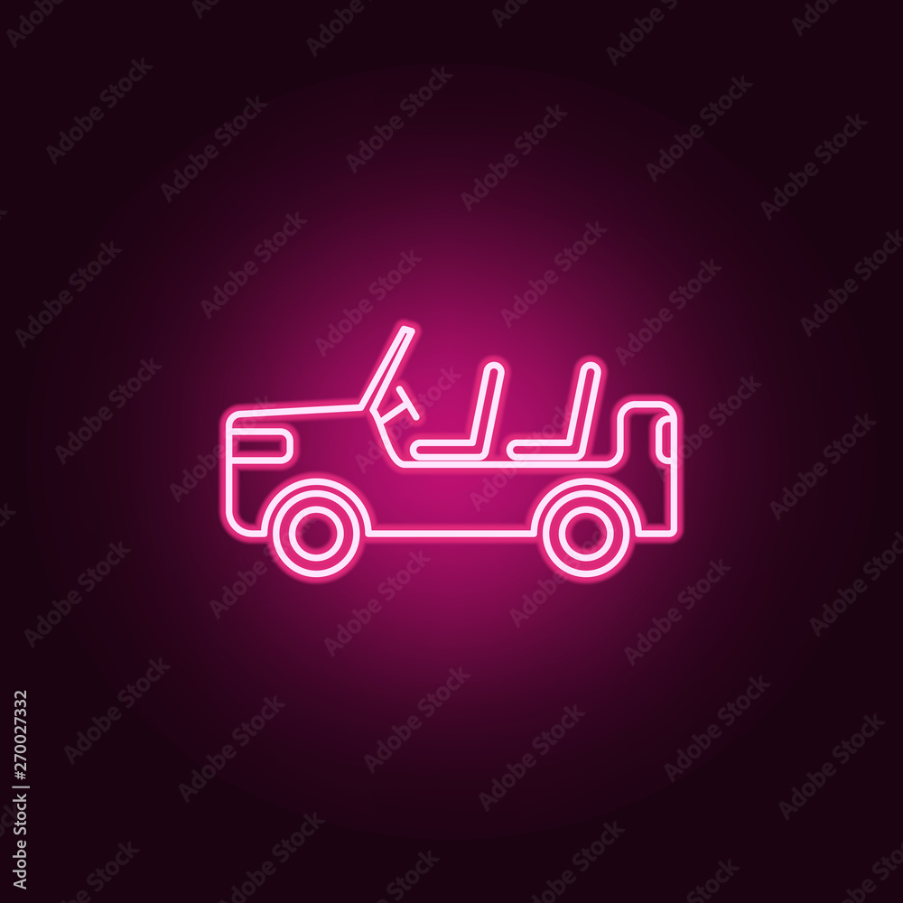 safari car neon icon. Elements of turizm set. Simple icon for websites, web design, mobile app, info graphics
