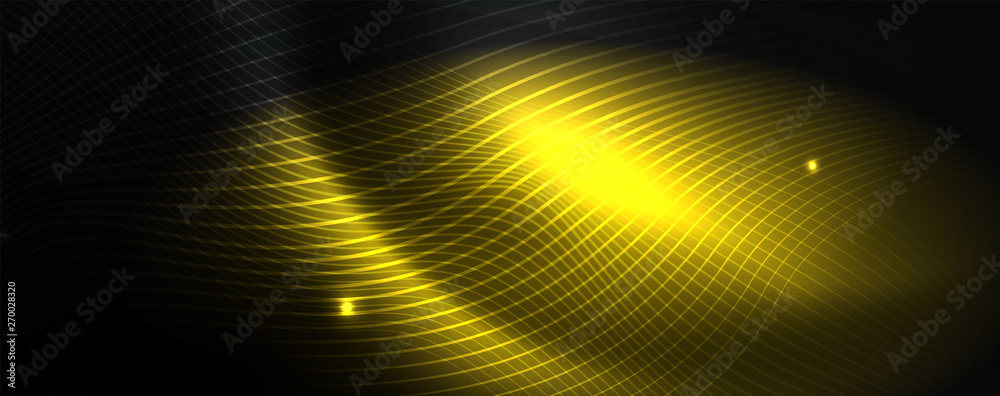 Smoky glowing waves in the dark. Dark abstract background with neon color light and wavy lines. Vector Smoky glowing waves in the dark. Dark abstract background with neon color light and wavy lines. Vector