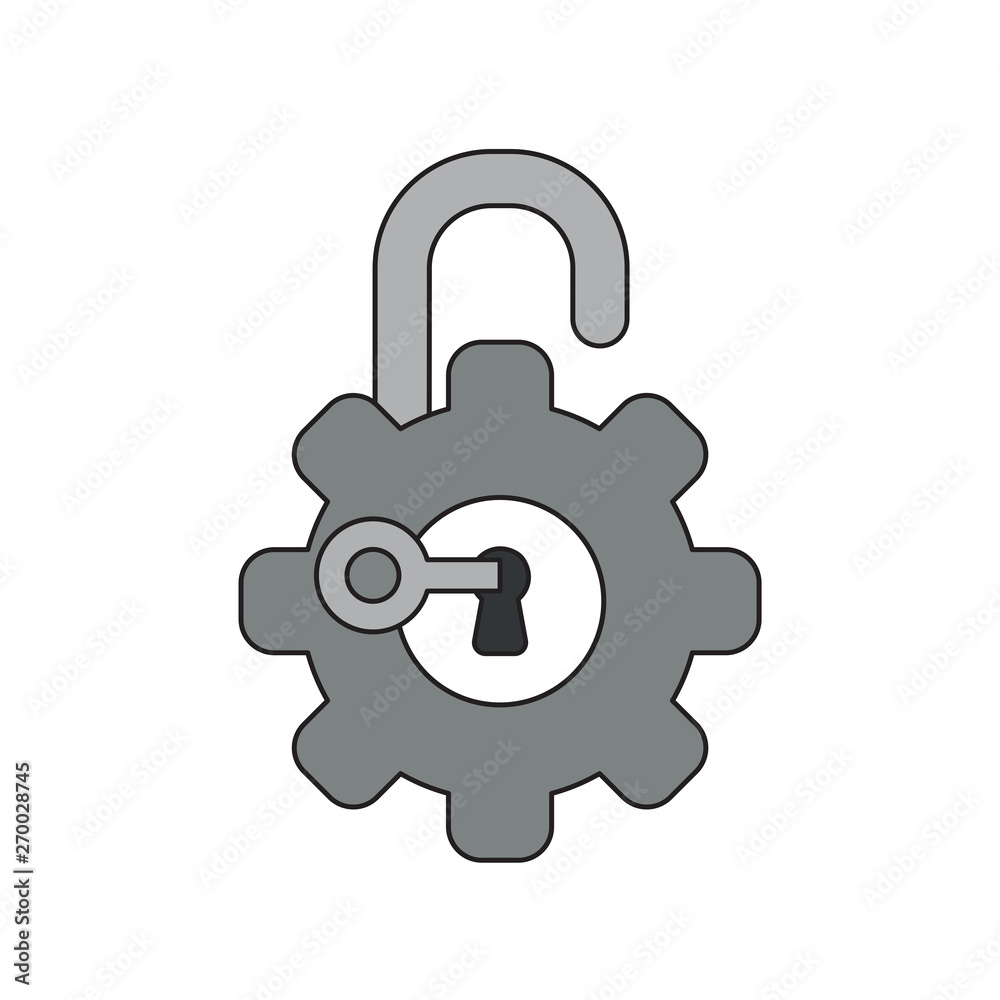 Vector icon concept of key unlock gear padlock.