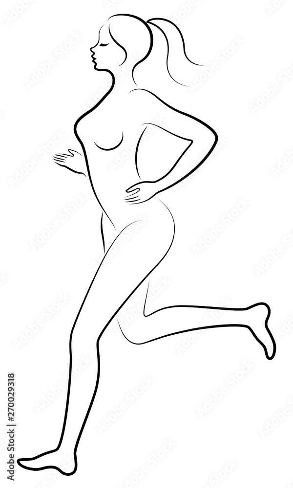 Silhouette of slender lady. The girl is running. The woman goes in for sports, strengthens health. Vector illustration Silhouette of slender lady. The girl is running. The woman goes in for sports, strengthens health. Vector illustration
