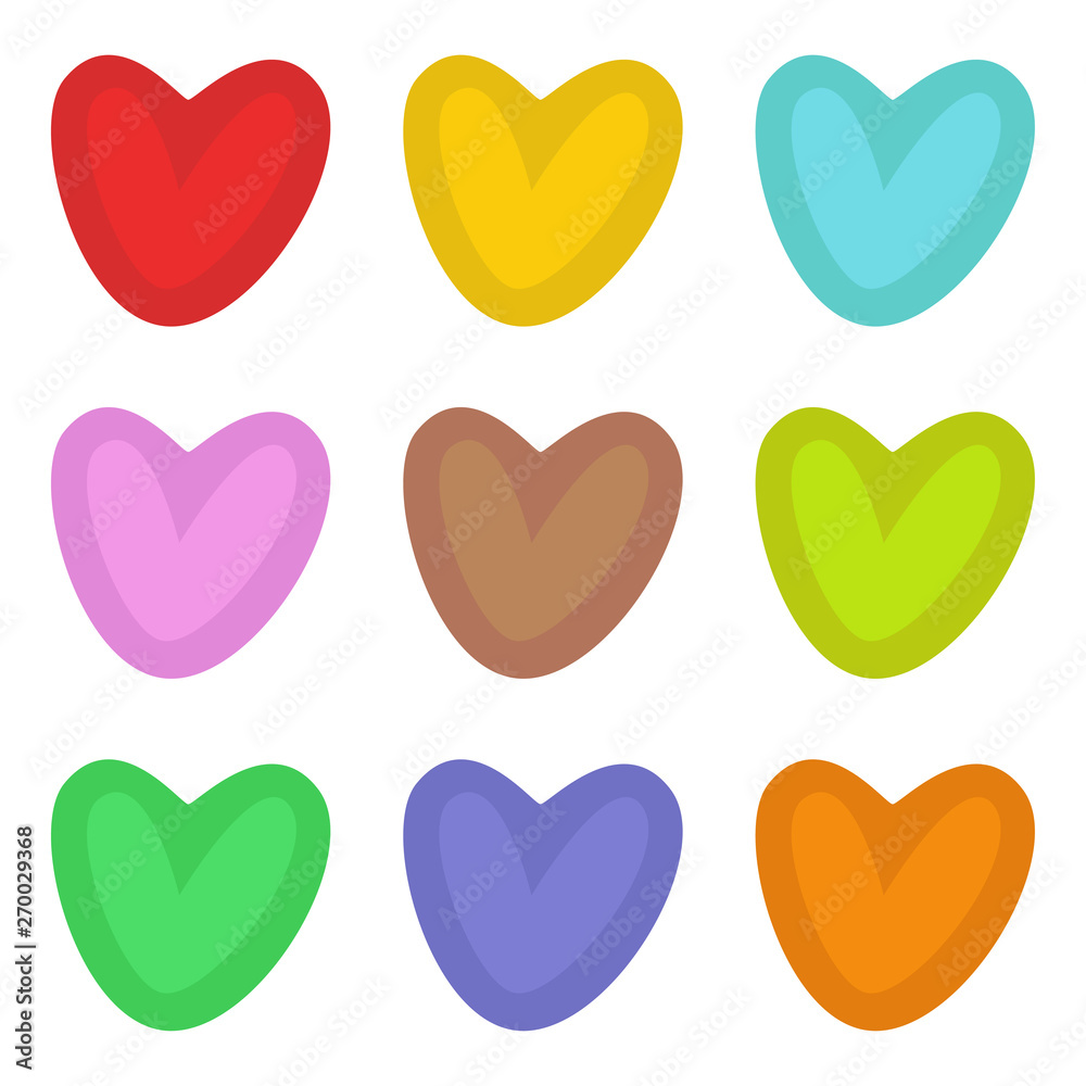Set of multicolored heart icon vector isolated on white background. Vector illustration. EPS 10.