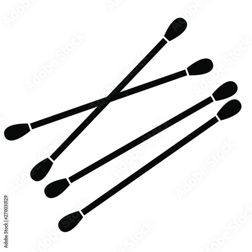 Cotton swab vector icon. Care and hygiene illustration. Black ear and cosmetic buds. Wooden ear stick. Bath and makeup symbols.