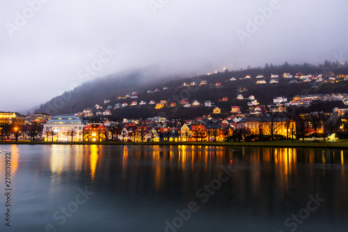 View of old town in Bergen, Norway in the night
