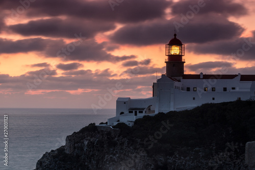 lighthouse cabo sao vicente after sunset