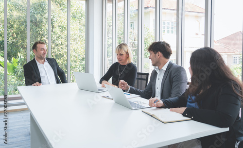 Group of business colleague people meeting discussing to business project at workplace