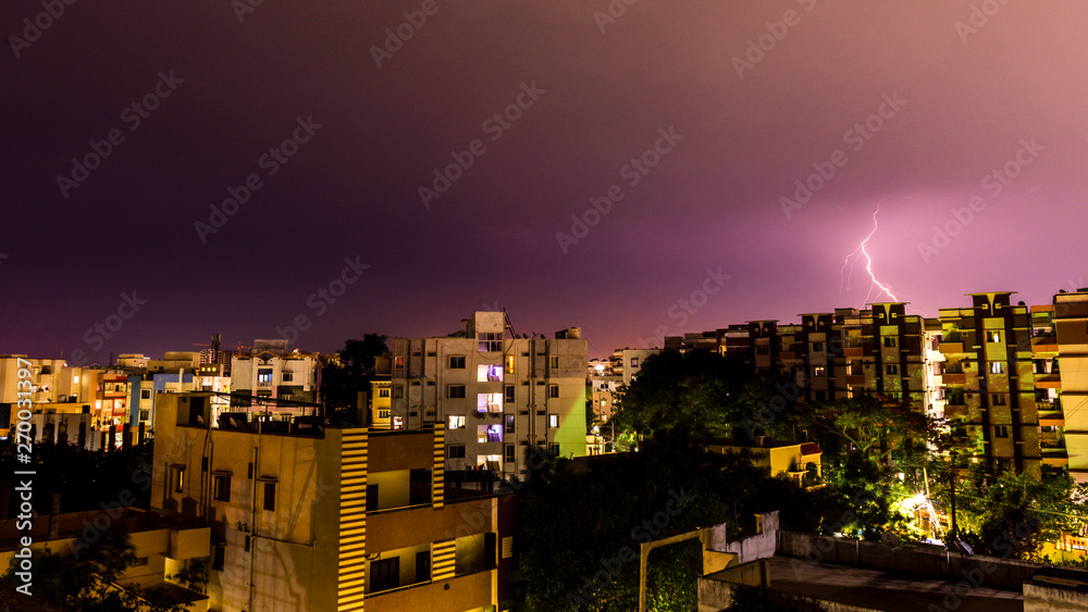 Fototapeta premium #light, #Lightning, #Night, #Dusk, # Thunder, #Thunders, #clouds, #Town, #Nightscape