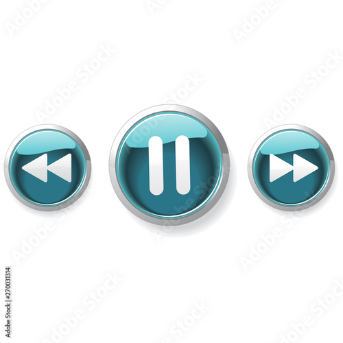 Turquoise forward and rewind buttons with a pause
