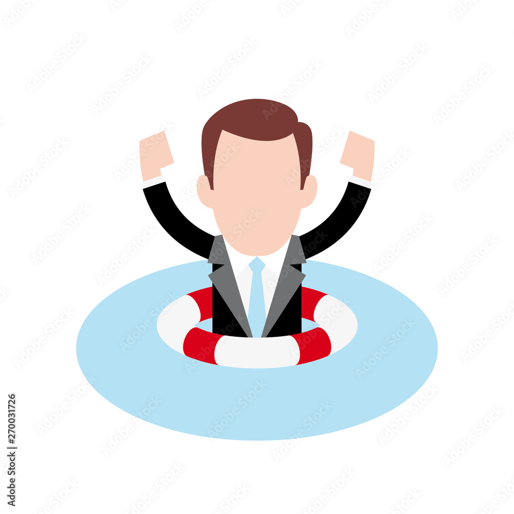 Vector manager in water with lifebuoy. Isolated white background. Vector manager in water with lifebuoy. Isolated white background.
