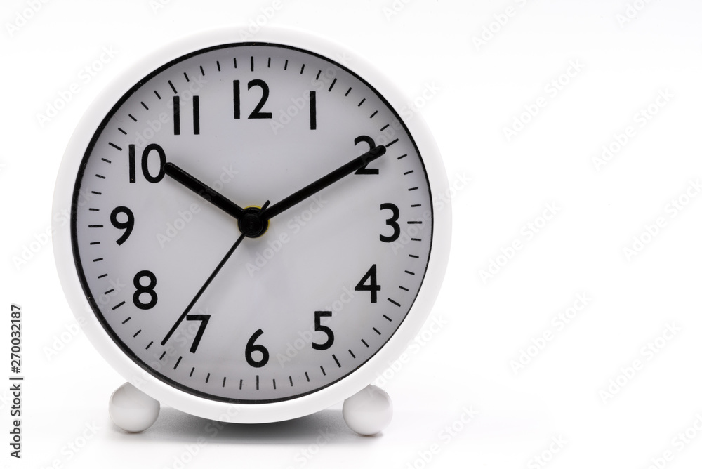White alarm clock isolated in white background White alarm clock isolated in white background