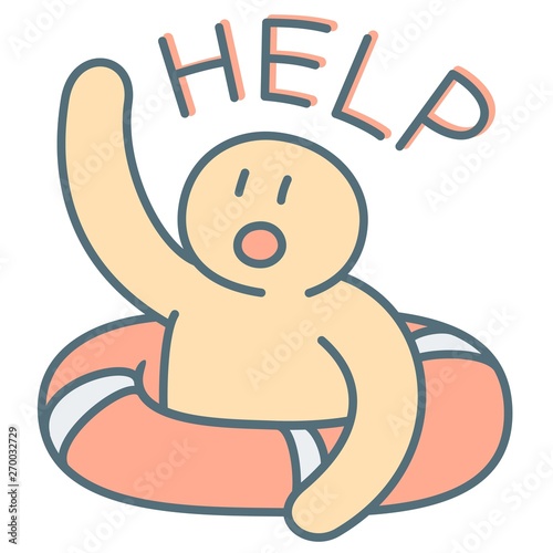Man in lifebuoy call for emergency help (vector illustration)