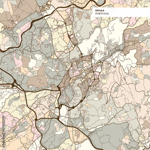 Map of Braga Portugal  art map print template