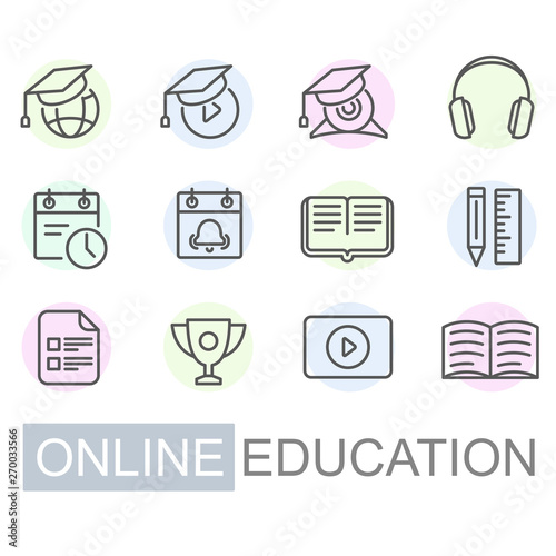 Distance learning and online education icon set - video tutorials