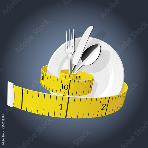 Diet - measuring tape tighten fork, spoon and plate - lose weight concept
