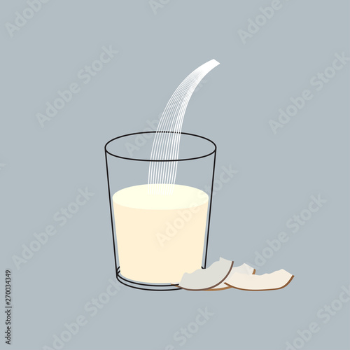 Vector glass of coconut milk with nuts