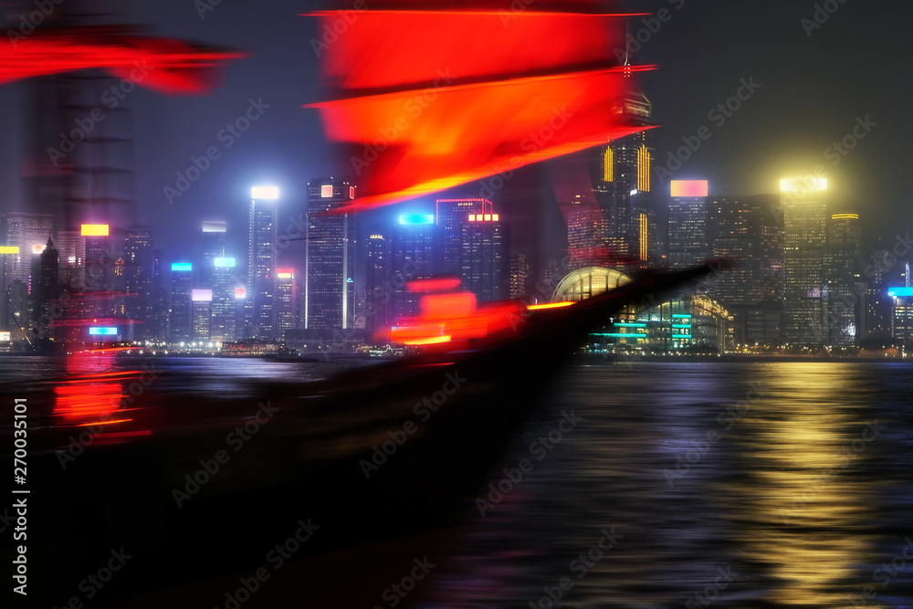  Misty Hong Kong:  Victoria Harbor at night.    