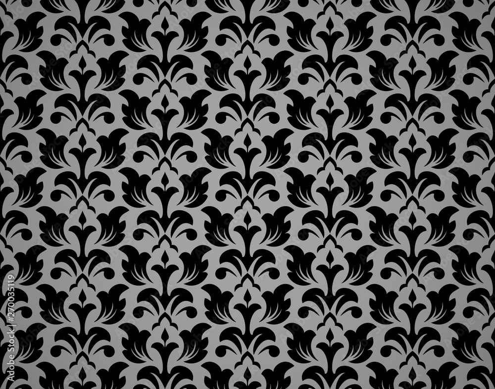 Flower pattern. Seamless black and gray ornament. Graphic vector background. Ornament for fabric, wallpaper, packaging