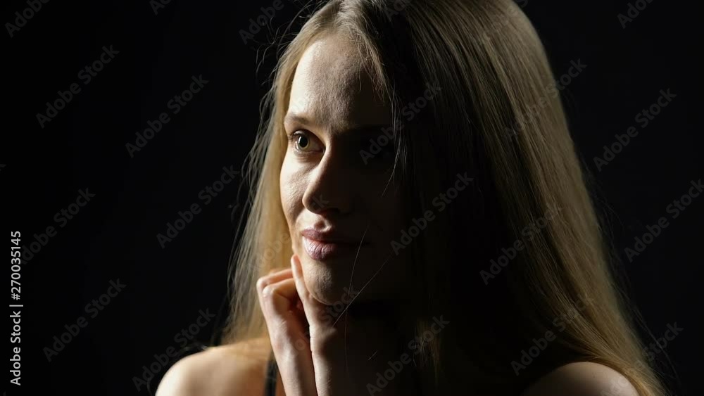 Feminine tender lady waiting for appointment, self-confident woman dreaming Feminine tender lady waiting for appointment, self-confident woman dreaming