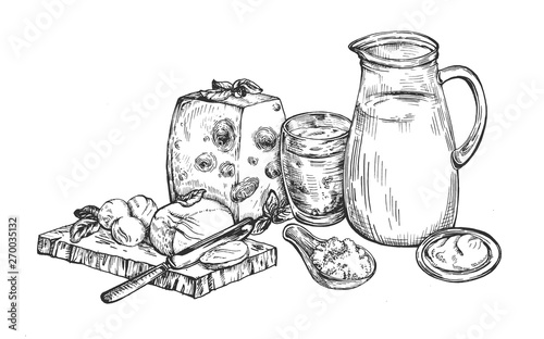 Milk and farm dairy product set
