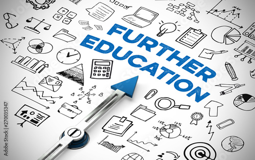 Englischer Slogan "Further Education" (Forbildung)