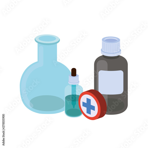 laboratory instruments with medicines in white background