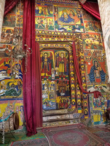 Religious frescoes on the walls of the Tana Haik Asus United monastery on Lake Tana in Ethiopia © vladislav333222