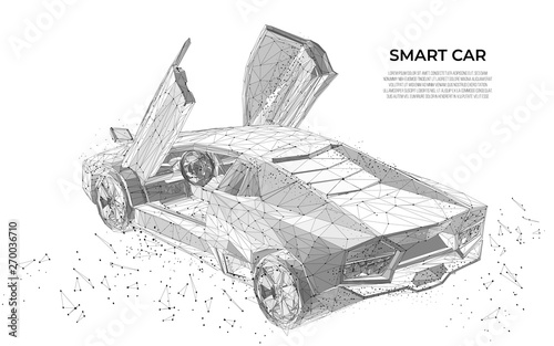 Cars vector wireframe concept. Sport car. Futuristic Smart Car. Vehicle wireframe concept. Polygon vector design.  Poly art, mesh art