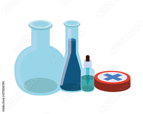 laboratory instruments with medicines in white background