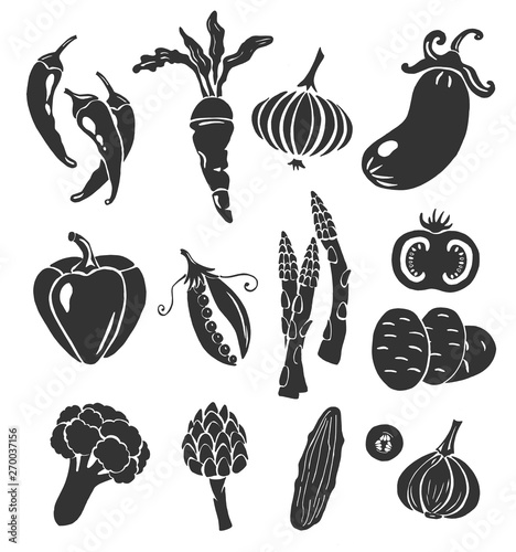 Set of black vegetables stencils photo