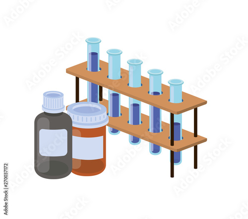 laboratory instruments with medicines in white background