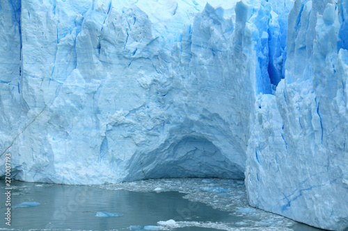 The Ice Blue Massive front wall of Perito Moreno Glacier on Lake Argentino, El Calafate, Patagonia, Argentina, South America