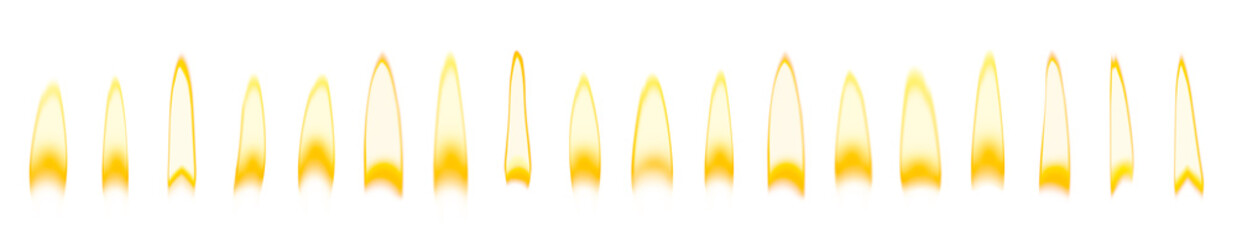 Set of different bright candle flames on white background. Banner design