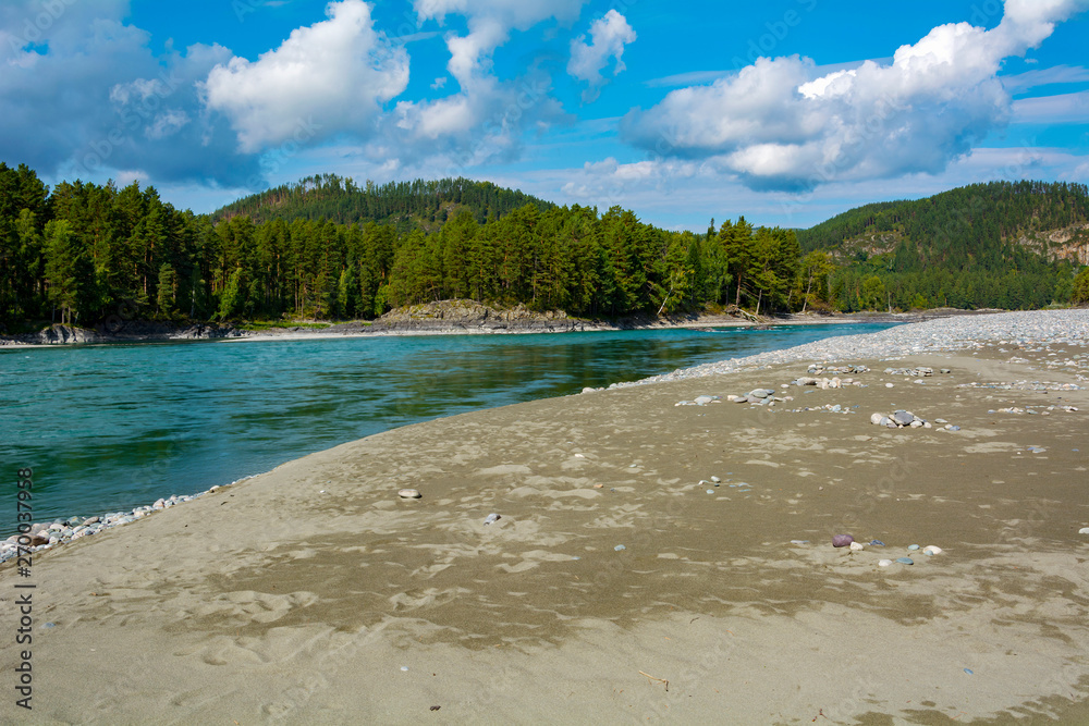 Vast beach on the Katun beach river near the village of Manzherok Vast beach on the Katun beach river near the village of Manzherok