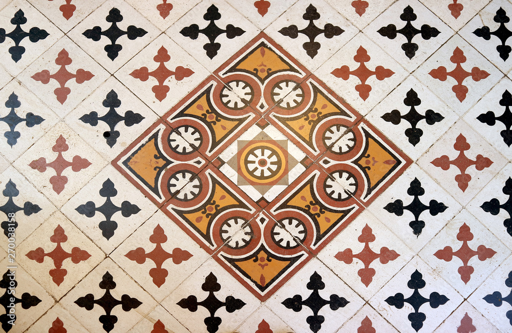 Beautiful Vintage Tiled Floor of the Old Colonial Building in Santiago, Chile, South America