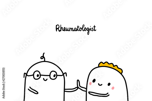 Rheumatologist hand drawn vector illustration in cartoon style. Joints treatment.