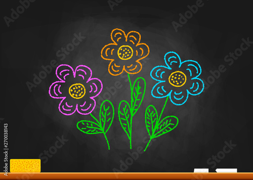 Drawing of flowers on blackboard