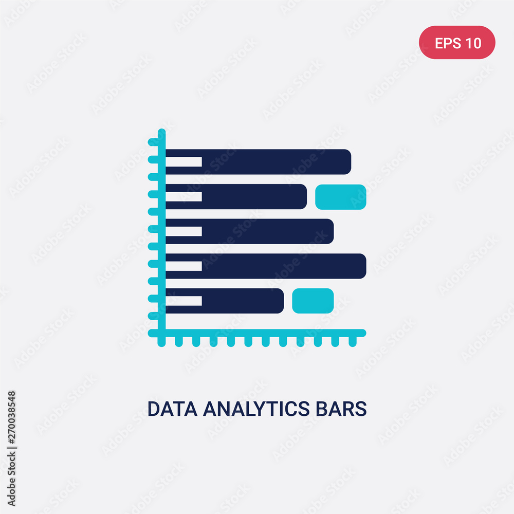 two color data analytics bars chart with descendant line vector icon ...