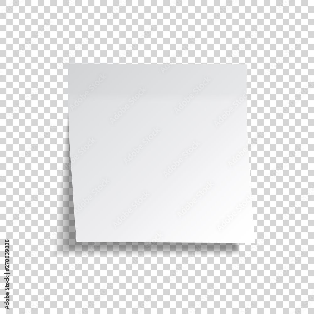 Realistic sticky note. White paper. Message on notepaper. Reminder. Eps10 vector.
