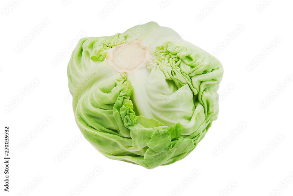 Head of fresh white cabbage isolated on white. Close-up. Side view. Head of fresh white cabbage isolated on white. Close-up. Side view.