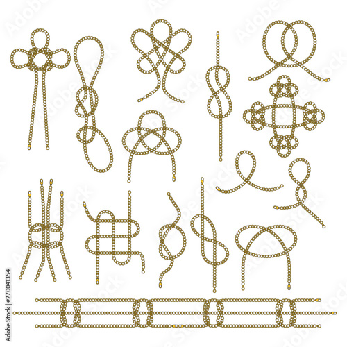 Thin gold chain tied into a woven knot