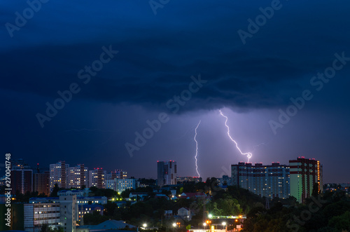 Night evening storm lightnings panorama Kiev Ukraine city