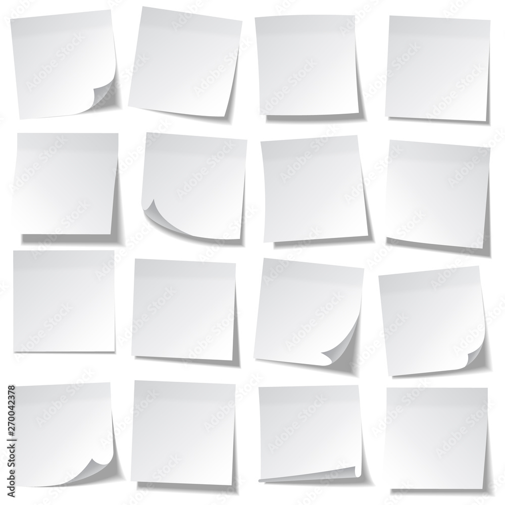 Realistic sticky note. White paper. Message on notepaper. Reminder. Eps10 vector. Realistic sticky note. White paper. Message on notepaper. Reminder. Eps10 vector.