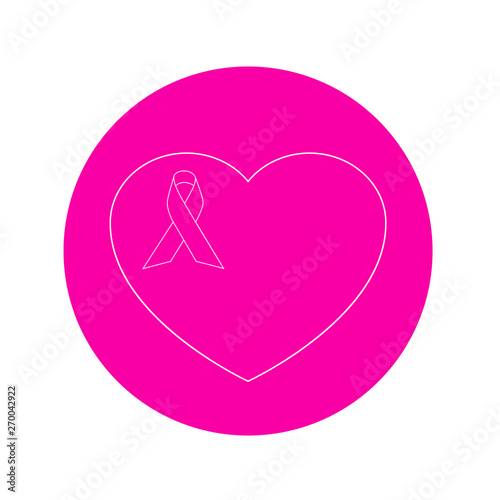 Icono plano lineal corazón con lazo de conciencia en círculo color rosa