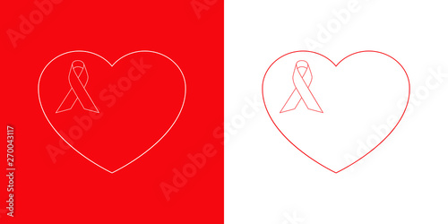 Icono plano lineal corazón con lazo de conciencia en rojo y blanco