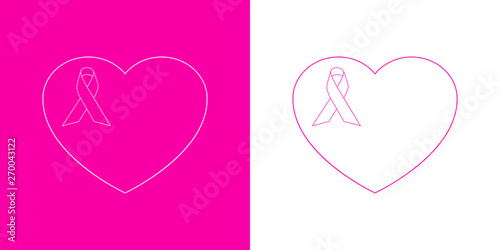 Icono plano lineal corazón con lazo de conciencia en rosa y blanco
