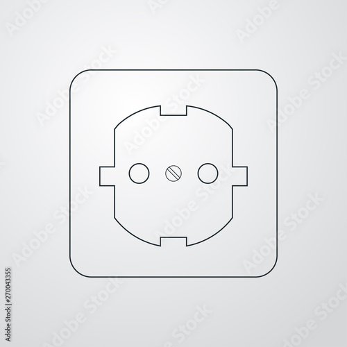Icono plano lineal enchufe pared en fondo gris