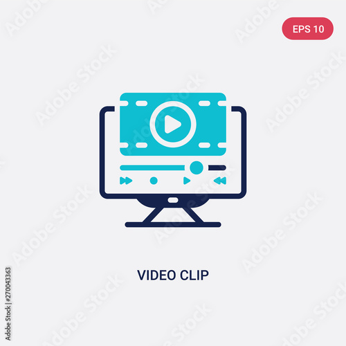 two color video clip vector icon from cinema concept. isolated blue video clip vector sign symbol can be use for web, mobile and logo. eps 10