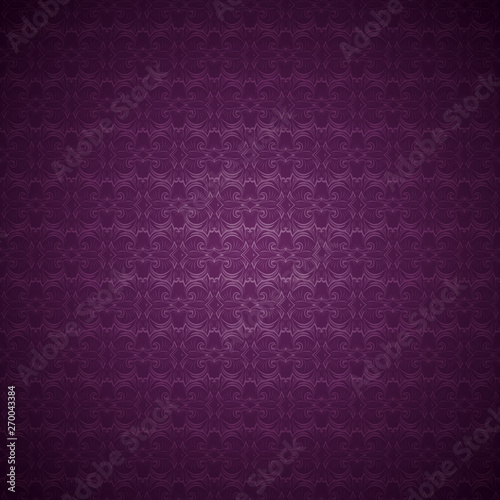 vintage Gothic background in dark purple, magenta, amaranthine with classic floral Baroque pattern, Rococo with darkened edges, vector Eps 10