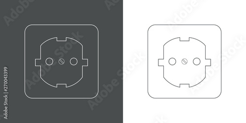 Icono plano lineal enchufe pared en gris y blanco