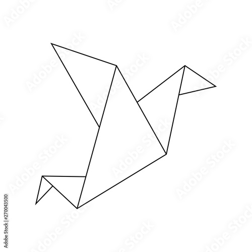 Icono plano lineal pájaro origami en color negro