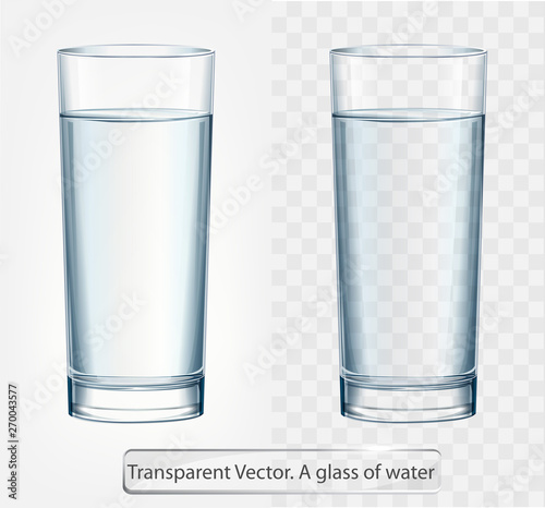 Transparent vector glass of water on light background